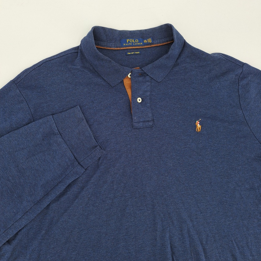 Polo Ralph Lauren Mens 2XL Polo Shirt Pima Cotton Soft Touch Navy Blue Heather